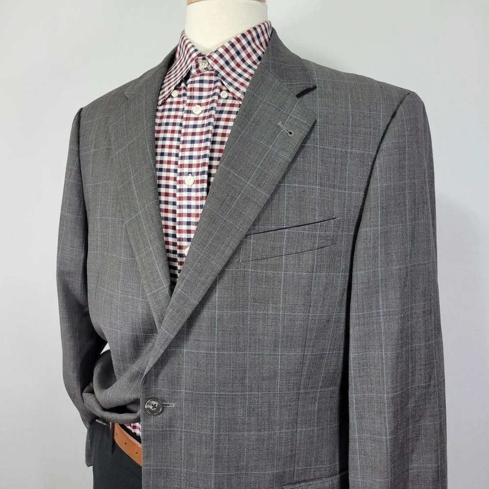 Joseph Abboud Men's Sport Coat Blazer Two Button Gray SHK‎ SKN Plaid Wool 46R